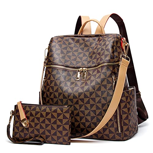 Makes Rucksack Geldbörse für Frauen PU Leder Reise Satchel Handtasche Cabrio Design Tasche mit Geldbörse 2 Stück, Braun-bb-n von Makes