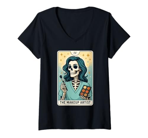 Damen Das Maskenbildner-Tarot T-Shirt mit V-Ausschnitt Damen Das Maskenbildner-Tarot T-Shirt mit V-Ausschnitt von Makeup Artist Job