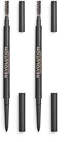 Makeup Revolution, Präziser Brauenstift, Augenbrauenstift mit zwei Enden und Spoolie-Pinsel, feine Spitze, dunkelbraun, 9 g (Packung mit 2) von Makeup Revolution