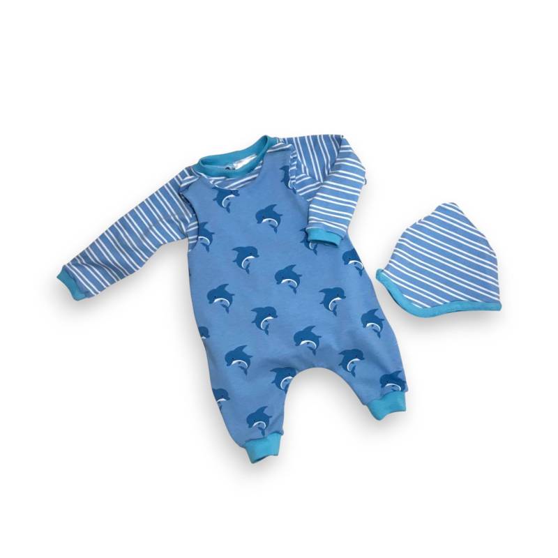 3 Tlg. Baby Set Mit Delfinen // Für Babys Aus Wendemütze, Strampler & Pullover Jungen | Handgemachte Kleidung Junge von MakindaDE