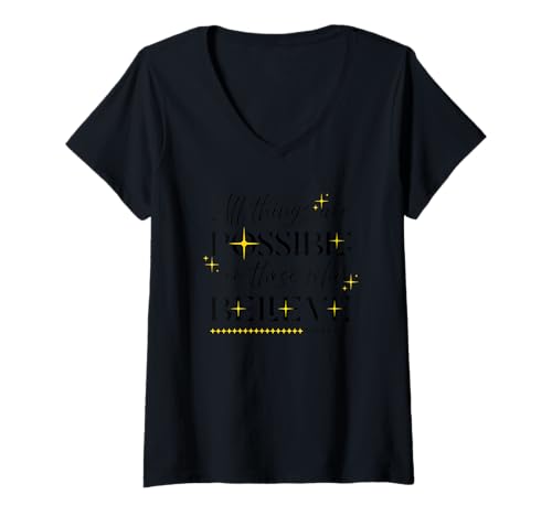 Damen Alle Dinge sind möglich für diejenigen, die glauben (Mk 9,23) T-Shirt mit V-Ausschnitt von Making God Smile Christian Apparel