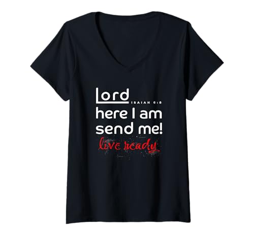 Damen Herr, Hier Bin ich, sende Mir Jesaja 6:8 T-Shirt mit V-Ausschnitt Damen Herr, Hier Bin ich, sende Mir Jesaja 6:8 T-Shirt mit V-Ausschnitt von Making God Smile Christian Apparel