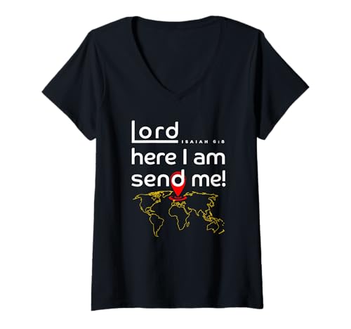 Damen Herr, Hier Bin ich, sende Mir Jesaja 6:8 T-Shirt mit V-Ausschnitt Damen Herr, Hier Bin ich, sende Mir Jesaja 6:8 T-Shirt mit V-Ausschnitt von Making God Smile Christian Apparel