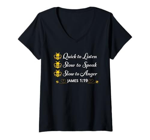 Damen Schnell zuzuhören James 1:19 T-Shirt mit V-Ausschnitt Damen Schnell zuzuhören James 1:19 T-Shirt mit V-Ausschnitt von Making God Smile Christian Apparel