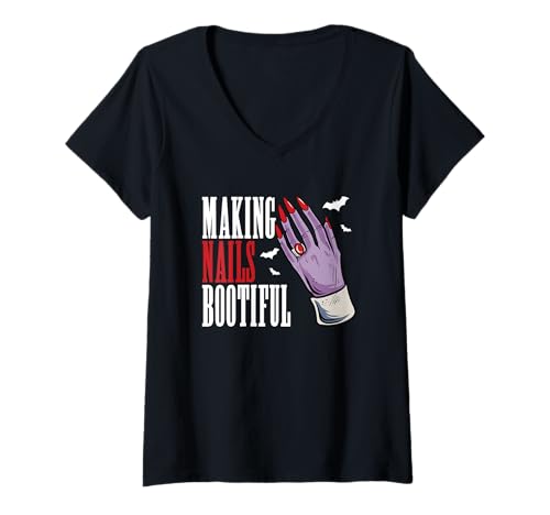 Damen Halloween Nail Tech Techniker Künstler Machen Nägel Bootiful T-Shirt mit V-Ausschnitt Damen Halloween Nail Tech Techniker Künstler Machen Nägel Bootiful T-Shirt mit V-Ausschnitt von Making Nails Bootiful Nail Tech Halloween Gift