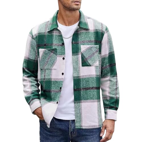 Flanellhemd Herren Langarm Kariertes Hemd Winter Dickes Warme Karohemd Button Down Flanellhemden mit Brusttasche Regular Fit Karo Flanell Freizeithemd Casual Kariert Shirt Jacke Grün 4XL von MakingDa