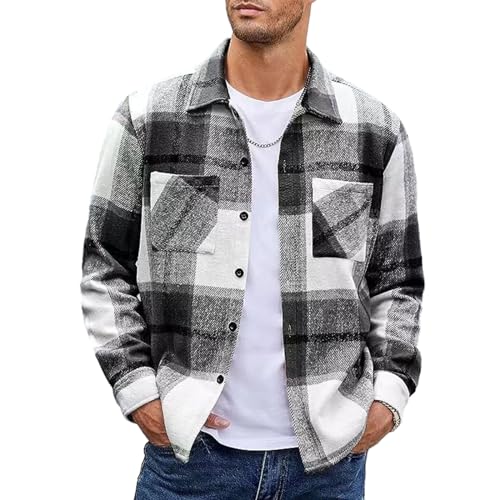 Flanellhemd Herren Langarm Kariertes Hemd Winter Dickes Warme Karohemd Button Down Flanellhemden mit Brusttasche Regular Fit Karo Flanell Freizeithemd Casual Kariert Shirt Jacke Schwarz L von MakingDa