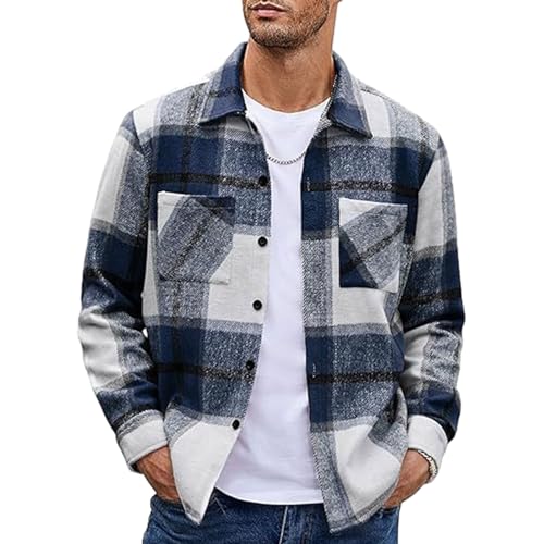 Flanellhemd Herren Langarm Kariertes Hemd Winter Dickes Warme Karohemd Button Down Flanellhemden mit Brusttasche Regular Fit Karo Freizeithemd Casual Kariert Shirt Jacke DunkelBlau 4XL von MakingDa