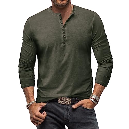 Henley Shirt Herren Langarm Vintage Langarmshirt Herren Baumwolle Knopf Longsleeve T-Shirt Männer Hemden Armeegrün XXL von MakingDa