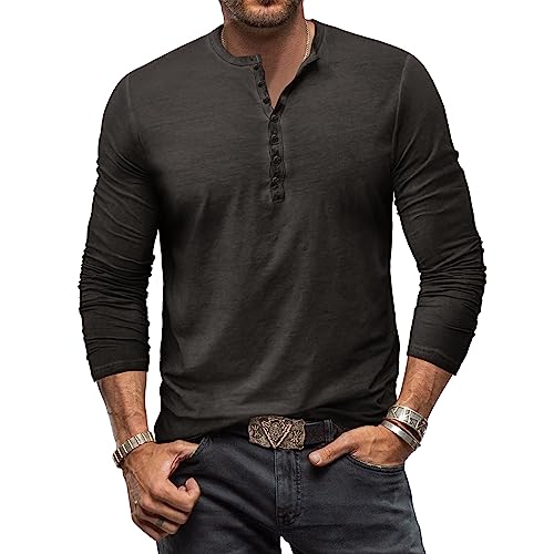 Henley Shirt Herren Langarm Vintage Langarmshirt Herren Baumwolle Knopf Longsleeve T-Shirt Männer Hemden Dunkelgrau M von MakingDa