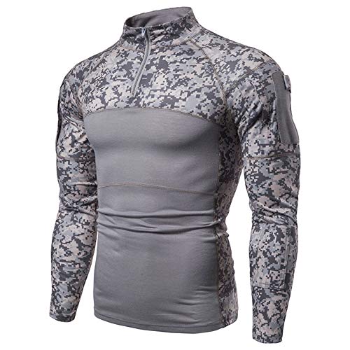 Herren 1/4 Reißverschluss Taktisches Langarmshirt Militär Stil Combat Shirt mit Taschen Airsoft Top Outdoor Kleidung für Jagd Camping Wandern GreyCamo L, Grau Camo Digital, L von MakingDa