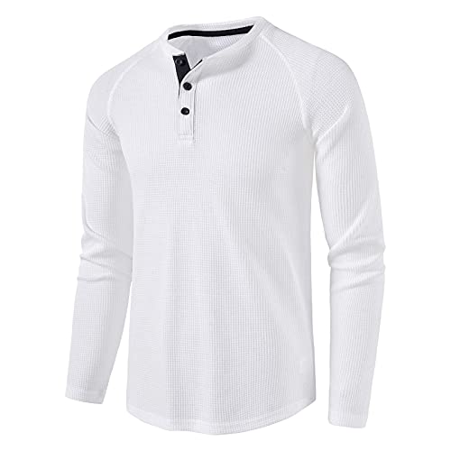 Langarmshirt Herren Henley Shirt Herren Langarm Waffle Knopf Longsleeve Henley T-Shirt Slim Fit Männer Casual Hemden Weiß M von MakingDa