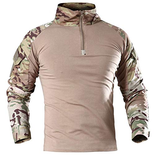 Herren Military Tactical Langarm Shirt Atmungsaktiv Jagd Combat T Shirts Schnell Trocknen Outdoor Tops 1/4 Front Zip Camouflage Airsoft Shirts, CP, S von MakingDa