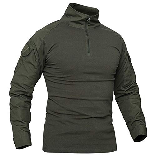 Herren Military Tactical Langarm Shirt Atmungsaktiv Jagd Combat T Shirts Schnell Trocknen Outdoor Tops 1/4 Front Zip Camouflage Airsoft Shirts, armee-grün, L von MakingDa