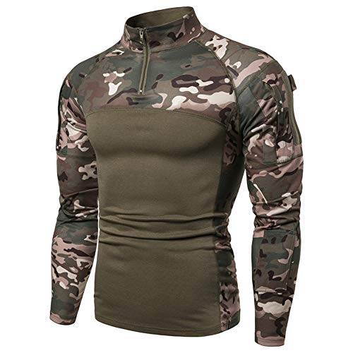 Herren Taktisches Langarmshirt Militär Stil Combat Shirt mit Taschen Airsoft Top Outdoor Kleidung für Jagd Camping WandernGrün CamoL von MakingDa