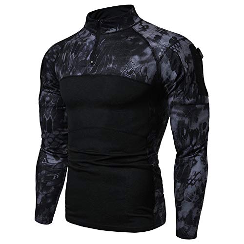 Herren Taktisches Langarmshirt Militär Stil Combat Shirt mit Taschen Airsoft Top Outdoor Kleidung für Jagd Camping WandernSchwarz Camo Python3XL von MakingDa