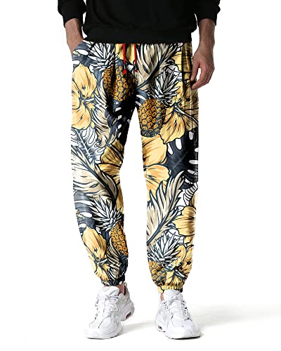 MakingDa MakingDa Herren Blumen Bedruckte Trainingshose Elastische Taille Hippie Pumphose Haremshose Bohemian Baggy Beach Yoga Lounge Jogger Hose-4-XL von MakingDa