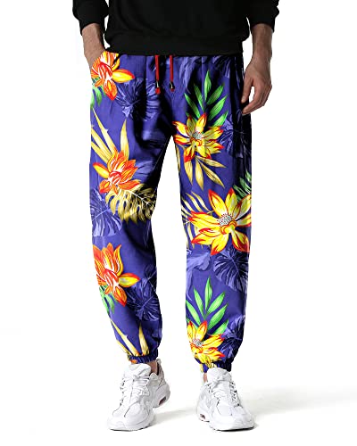 MakingDa MakingDa Herren Blumen Bedruckte Trainingshose Elastische Taille Hippie Pumphose Haremshose Bohemian Baggy Beach Yoga Lounge Jogger Hose-10-2XL von MakingDa