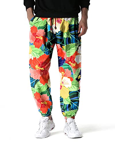 MakingDa MakingDa Herren Blumen Bedruckte Trainingshose Elastische Taille Hippie Pumphose Haremshose Bohemian Baggy Beach Yoga Lounge Jogger Hose-1-XL von MakingDa