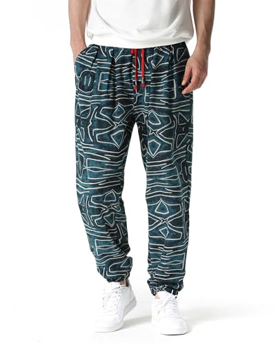 Herren-Trainingshose aus Baumwolle, 3D-Druck, elastische Taille, Hippie-Pumphose, Cargohose, Loungehose, Strand, Walking, Laufen, Joggen, Sweatpants, 4, 31-35 von MakingDa