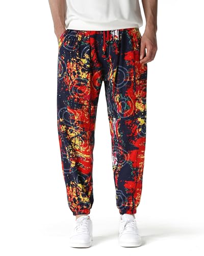 Herren-Trainingshose aus Baumwolle, 3D-Druck, elastische Taille, Hippie-Bloomer, Cargohose, Loungehose, Strand, Walking, Laufen, Joggen, 5, 34-37 von MakingDa