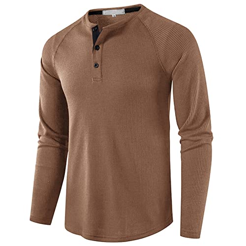 Langarmshirt Herren Henley Shirt Herren Langarm Waffle Knopf Longsleeve Henley T-Shirt Slim Fit Männer Casual Hemden Khaki L von MakingDa