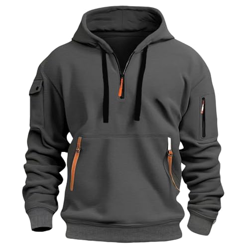 MakingDa 1/4 Zipper Fleece Hoodie Herren Pullover 3 Taschen Warm Regular Fit Hooded Sweatshirt Männer Kapuzenpullover Teenager Jungen Sport Sweatjacke Grau XL von MakingDa