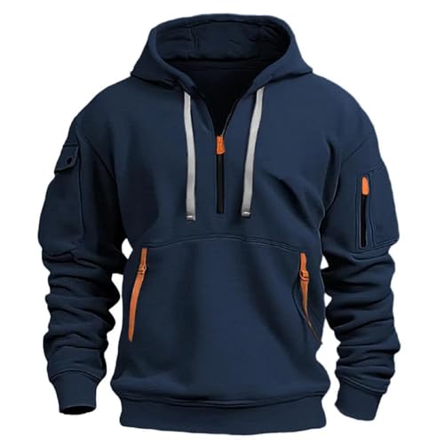 MakingDa 1/4 Zipper Fleece Hoodie Herren Pullover 3 Taschen Warm Regular Fit Hooded Sweatshirt Männer Kapuzenpullover Teenager Jungen Sport Sweatjacke Marineblau XXL von MakingDa