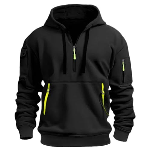 MakingDa 1/4 Zipper Fleece Hoodie Herren Pullover 3 Taschen Warm Regular Fit Hooded Sweatshirt Männer Kapuzenpullover Teenager Jungen Sport Sweatjacke Schwarz XL von MakingDa