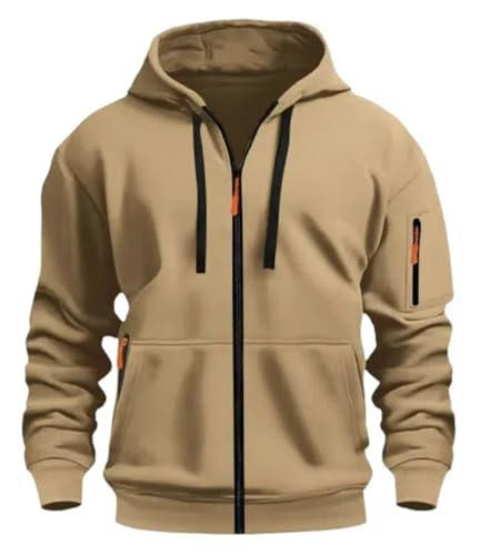 MakingDa 1/4 Zipper Fleece Hoodie Herren Pullover 4 Taschen Warm Regular Fit Hooded Sweatshirt Männer Kapuzenpullover Teenager Jungen Casual Sweatjacke Kaki XXL von MakingDa