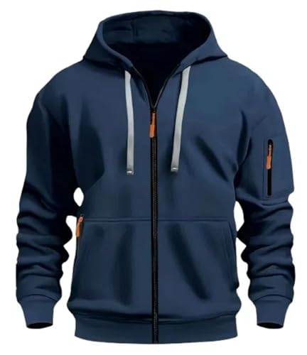 MakingDa 1/4 Zipper Fleece Hoodie Herren Pullover 4 Taschen Warm Regular Fit Hooded Sweatshirt Männer Kapuzenpullover Teenager Jungen Casual Sweatjacke Marineblau XL von MakingDa