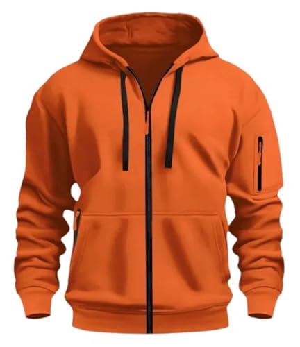 MakingDa 1/4 Zipper Fleece Hoodie Herren Pullover 4 Taschen Warm Regular Fit Hooded Sweatshirt Männer Kapuzenpullover Teenager Jungen Casual Sweatjacke Orange L von MakingDa