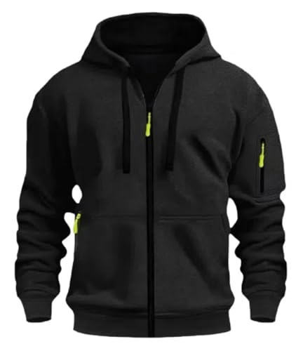 MakingDa 1/4 Zipper Fleece Hoodie Herren Pullover 4 Taschen Warm Regular Fit Hooded Sweatshirt Männer Kapuzenpullover Teenager Jungen Casual Sweatjacke Schwarz M von MakingDa