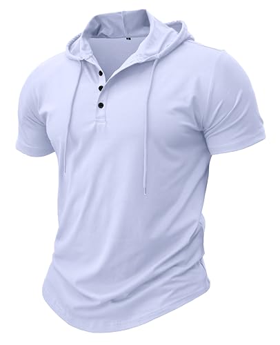 MakingDa Athletische Kurzarm Kapuze Männer Mode Training Gym Pullover Kapuze Hemd Knopf Muskel Fit Sommer Sweatshirt Leichtes Hip Hop Laufen Boxen Wandern Sport Hoodies T-Shirt Weiß M von MakingDa