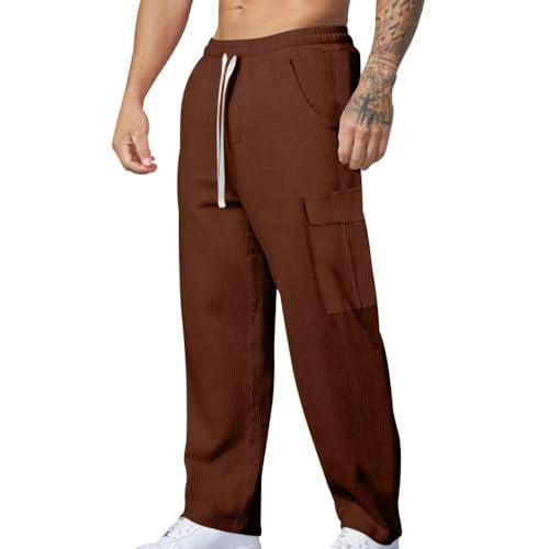 MakingDa Herren Cargo Cordhose Hose Straight Jogginghose Taschen Gummibund Kordelzug Männer Cargohose Regular Fit Vintage Schlupfhose Solid Stoffhose Dunkelrot XXXL von MakingDa