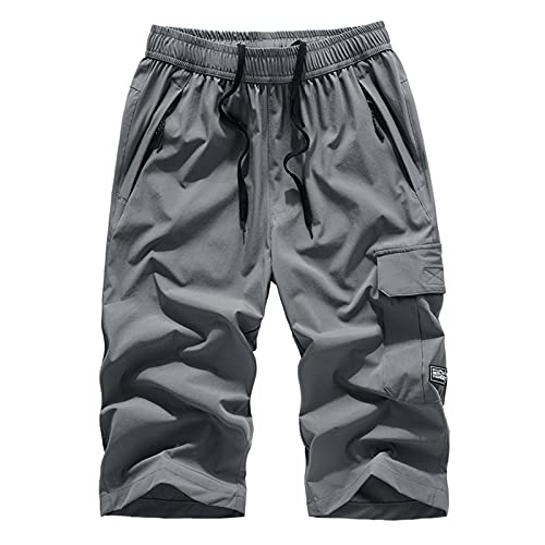 MakingDa Herren Casual Sport Strand Cropped Pants mit Reißverschlusstaschen Schnell Trocknend Atmungsaktiv Lounge Arbeitshose Gr. 31-35, grau von MakingDa