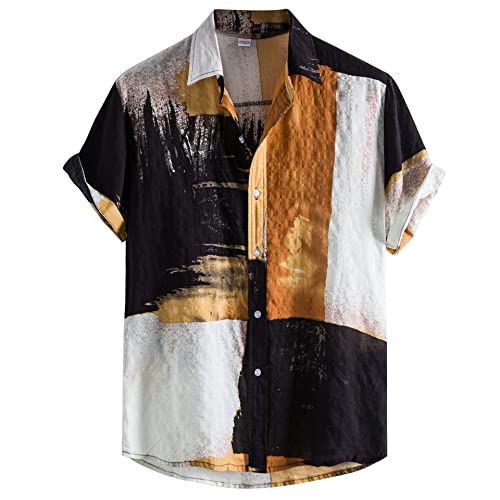 MakingDa Herren Funky Floral Hawaiihemd Kurzarm Hawaii Print Hemd Sommer Casual Strand Urlaub Aloha Blumen Hemd D-Orange XXL von MakingDa