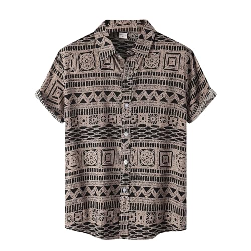 MakingDa Herren Funky Floral Hawaiihemd Kurzarm Hawaii Print Hemd Sommer Casual Strand Urlaub Aloha Blumen Hemd E-Khaki 3XL von MakingDa