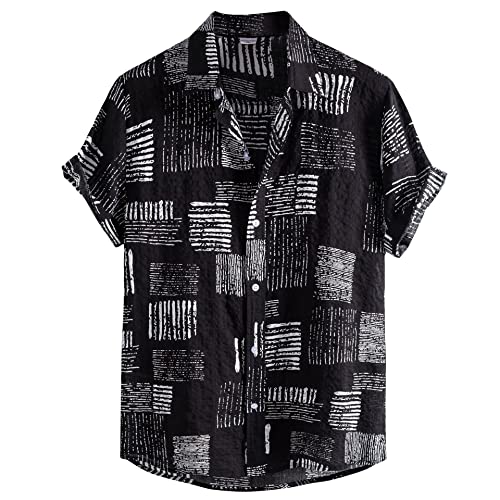 MakingDa Herren Funky Floral Hawaiihemd Kurzarm Hawaii Print Hemd Sommer Casual Strand Urlaub Aloha Blumen Hemd Schwarz XXL von MakingDa