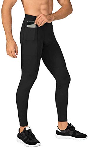 MakingDa Herren Jogger Sport Kompressionshose Workout Running Tights Leggings Cool Dry Technisches Training Baselayer mit Reißverschlusstasche Gr. 27-32, Schwarz von MakingDa
