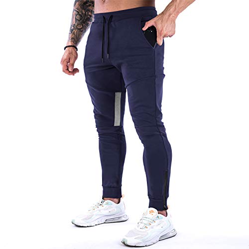 MakingDa Herren-Jogginghose, Slim Fit, Jogginghose, Freizeithose, Laufhose, Workout-Hose mit Taschen, K08-dunkelblau, 27-32 von MakingDa