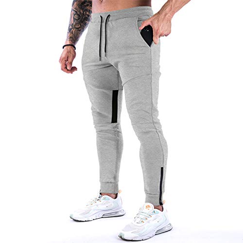 MakingDa Herren-Jogginghose, Slim Fit, Jogginghose, Freizeithose, Laufhose, Workout-Hose mit Taschen, K08-grau, 27-32 von MakingDa