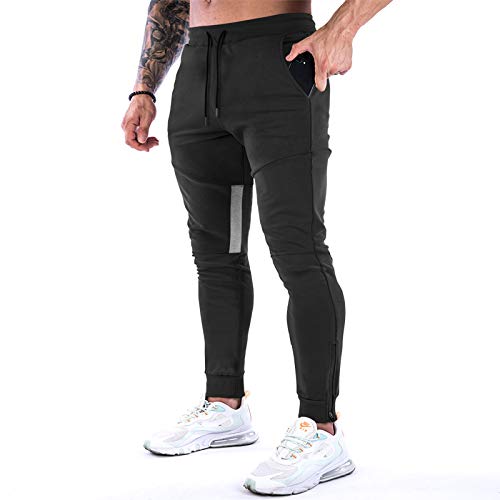 MakingDa Herren-Jogginghose, Slim Fit, Jogginghose, Freizeithose, Laufhose, Workout-Hose mit Taschen, K08-schwarz, 31-35 von MakingDa