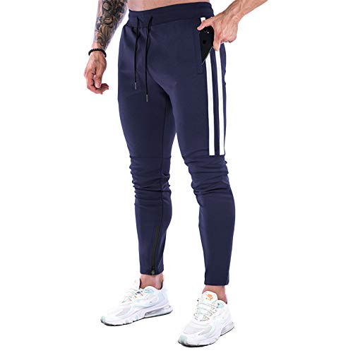 MakingDa Herren-Jogginghose, Slim Fit, Jogginghose, Freizeithose, Laufhose, Workout-Hose mit Taschen, K25-dunkelblau, 31-35 von MakingDa