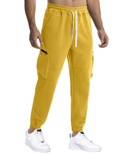 MakingDa Herren-Jogginghose, schmale Passform, Jogginghose mit Reißverschlusstaschen, gelb, L von MakingDa