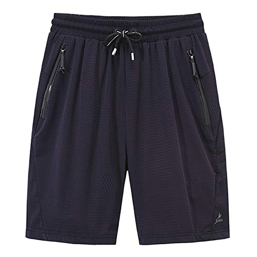 MakingDa Baggy Mesh-Shorts für Herren mit Reißverschlusstaschen, atmungsaktiv, leicht, Sport, Freizeit-Shorts, dunkelblau, 4XL von MakingDa