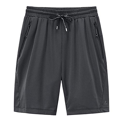 MakingDa Baggy Mesh-Shorts für Herren mit Reißverschlusstaschen, atmungsaktiv, leicht, Sport, Freizeit-Shorts, grau, 4XL von MakingDa