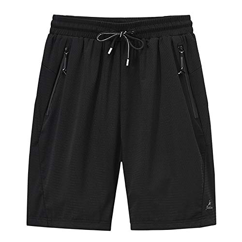 MakingDa Herren Jogginghose Shorts Atmungsaktiv Schnell Trocken Running Gym Casual Sport Shorts mit Reißverschlusstaschen Gr. S, Schwarz von MakingDa