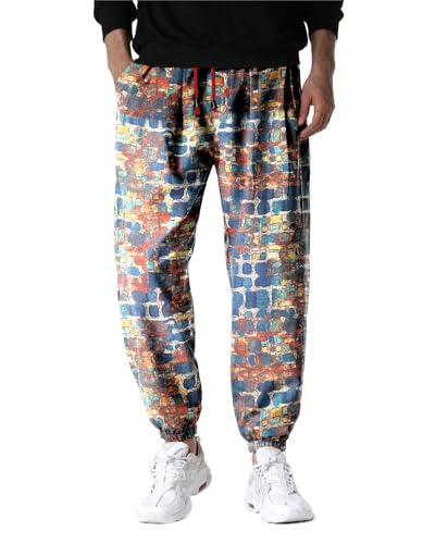 MakingDa Herren-Jogginghose aus Baumwolle mit elastischem Bund, Paisley bedruckter, Hippie-Stil Weite Beinhose, Lockere Passform, bequem für Strand, Spazierengehen, Laufen und Joggen-DZ-6-XL von MakingDa