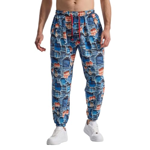MakingDa Herren-Jogginghose aus Baumwolle mit elastischem Bund, Paisley bedruckter, Hippie-Stil Weite Beinhose, Lockere Passform, bequem für Strand, Spazierengehen, Laufen und Joggen-JK60-2-M von MakingDa